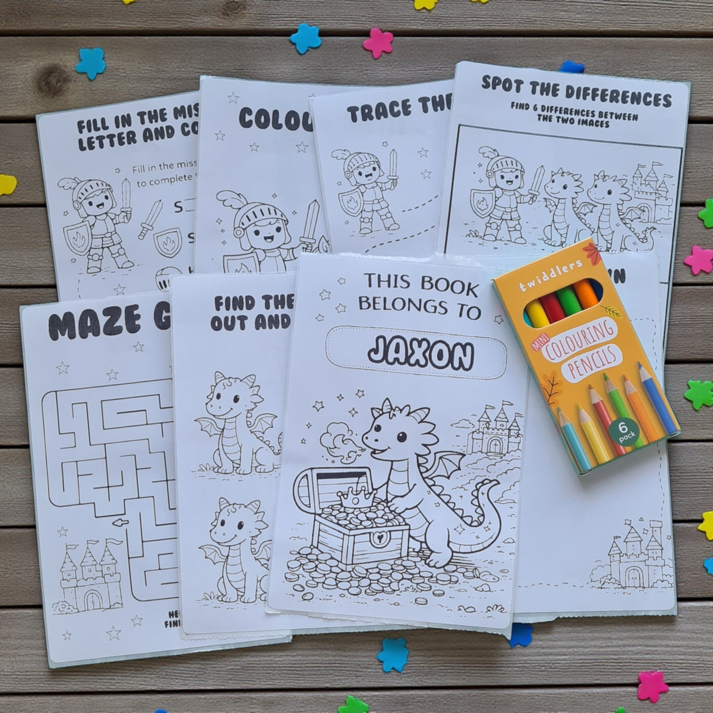 Personalised Knight & Dragon Party Activity Packs – Party Bag Fillers