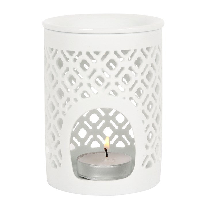 White Matte Lattice Cut Wax Burner