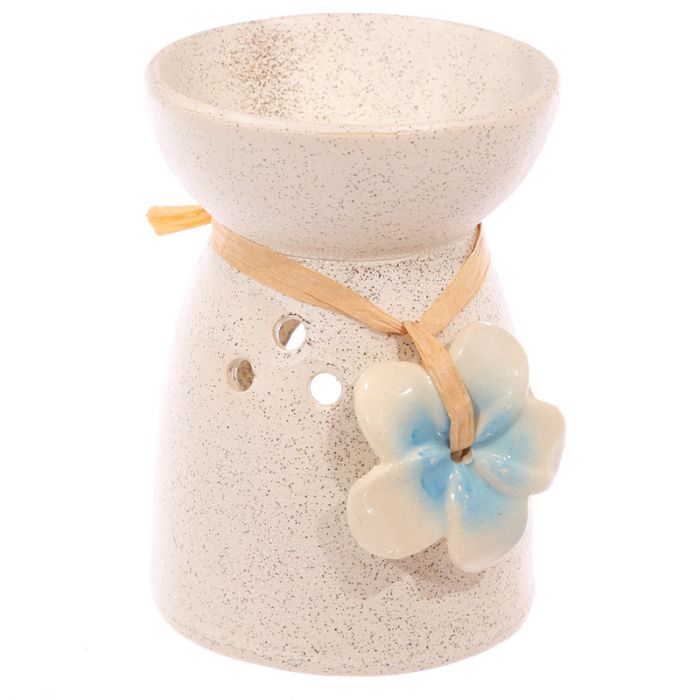 Eden Speckled Cream Ceramic Wax Burner with Flower