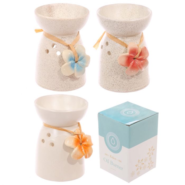 Eden Speckled Cream Ceramic Wax Burner with Flower