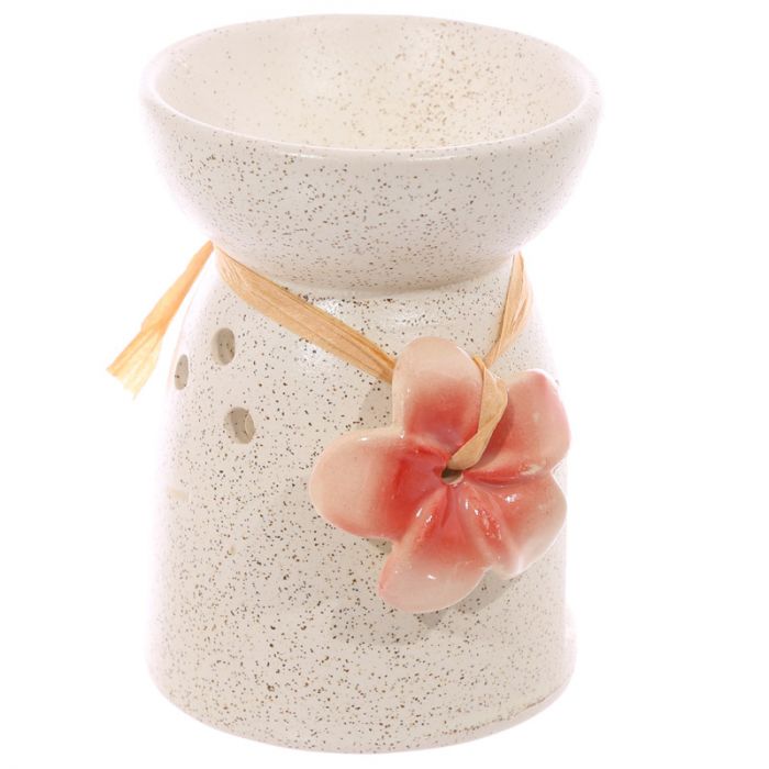 Eden Speckled Cream Ceramic Wax Burner with Flower