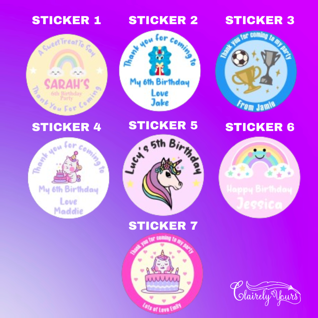 Birthday Stickers Glossy- 2 sizes - (38mm & 48mm)