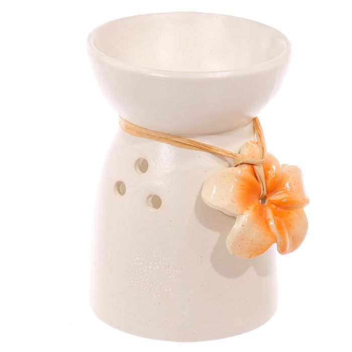 Eden Speckled Cream Ceramic Wax Burner with Flower