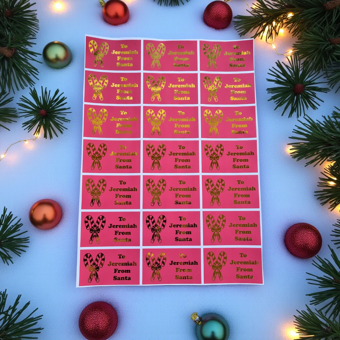 24 x Personalised Santa Claus Stickers – Foiled Christmas Gift Labels