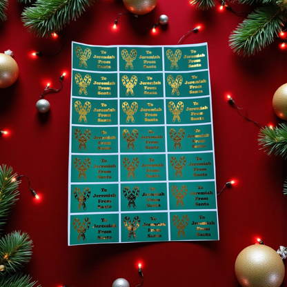 24 x Personalised Santa Claus Stickers – Foiled Christmas Gift Labels