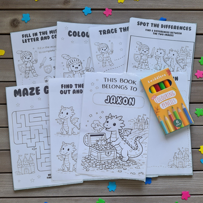 Personalised Knight & Dragon Party Activity Packs – Party Bag Fillers