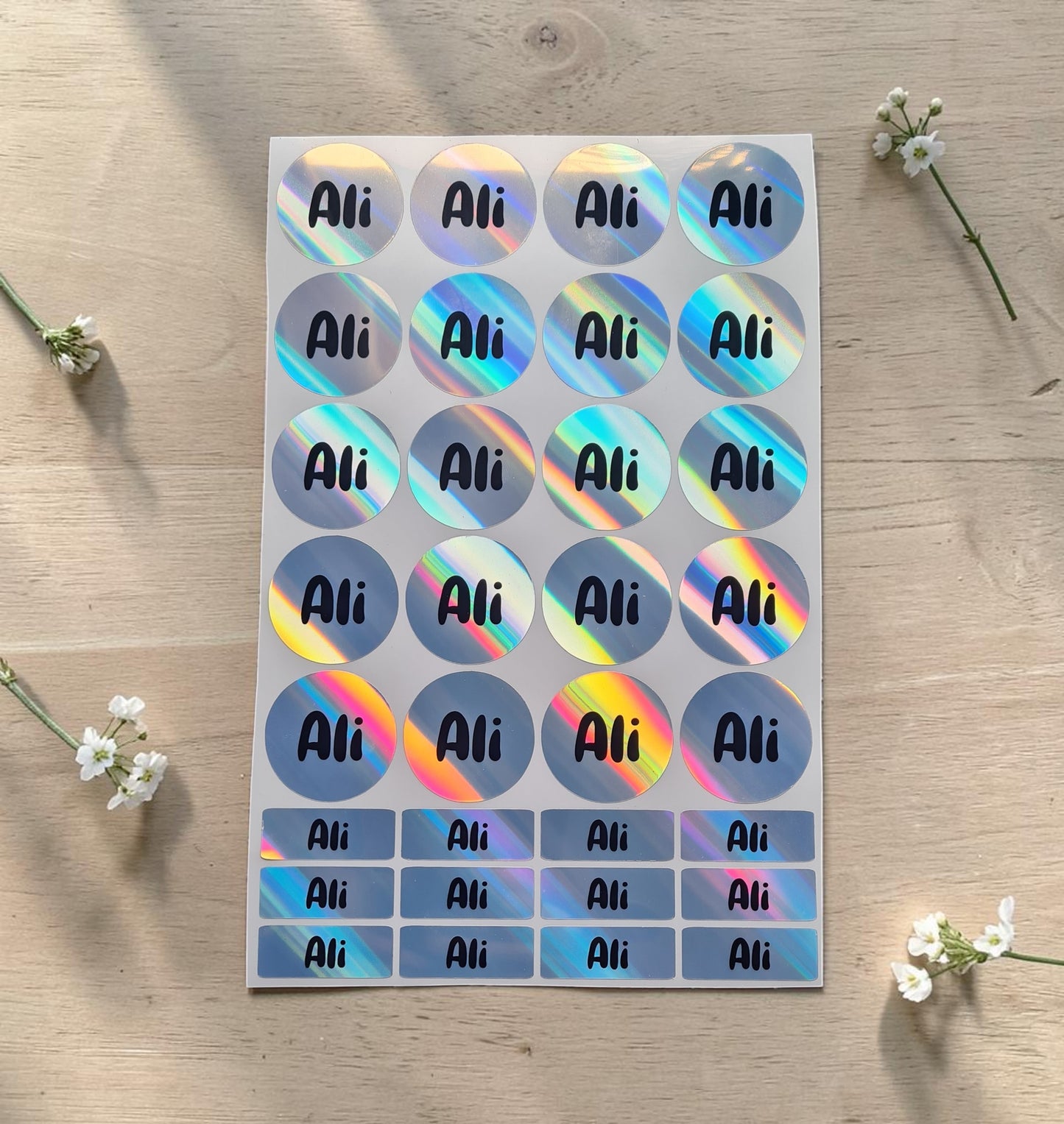 Holographic Name Stickers - (20xRound, 12xRectangle)