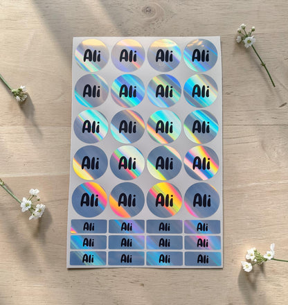 Holographic Name Stickers - (20xRound, 12xRectangle)