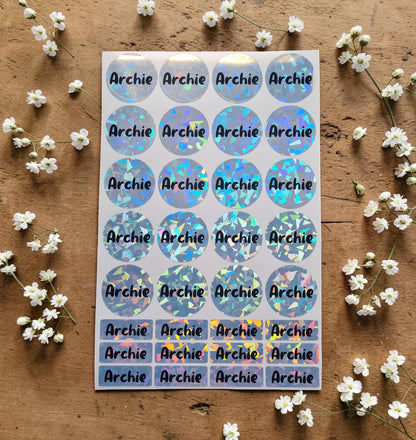 Holographic Name Stickers - (20xRound, 12xRectangle)