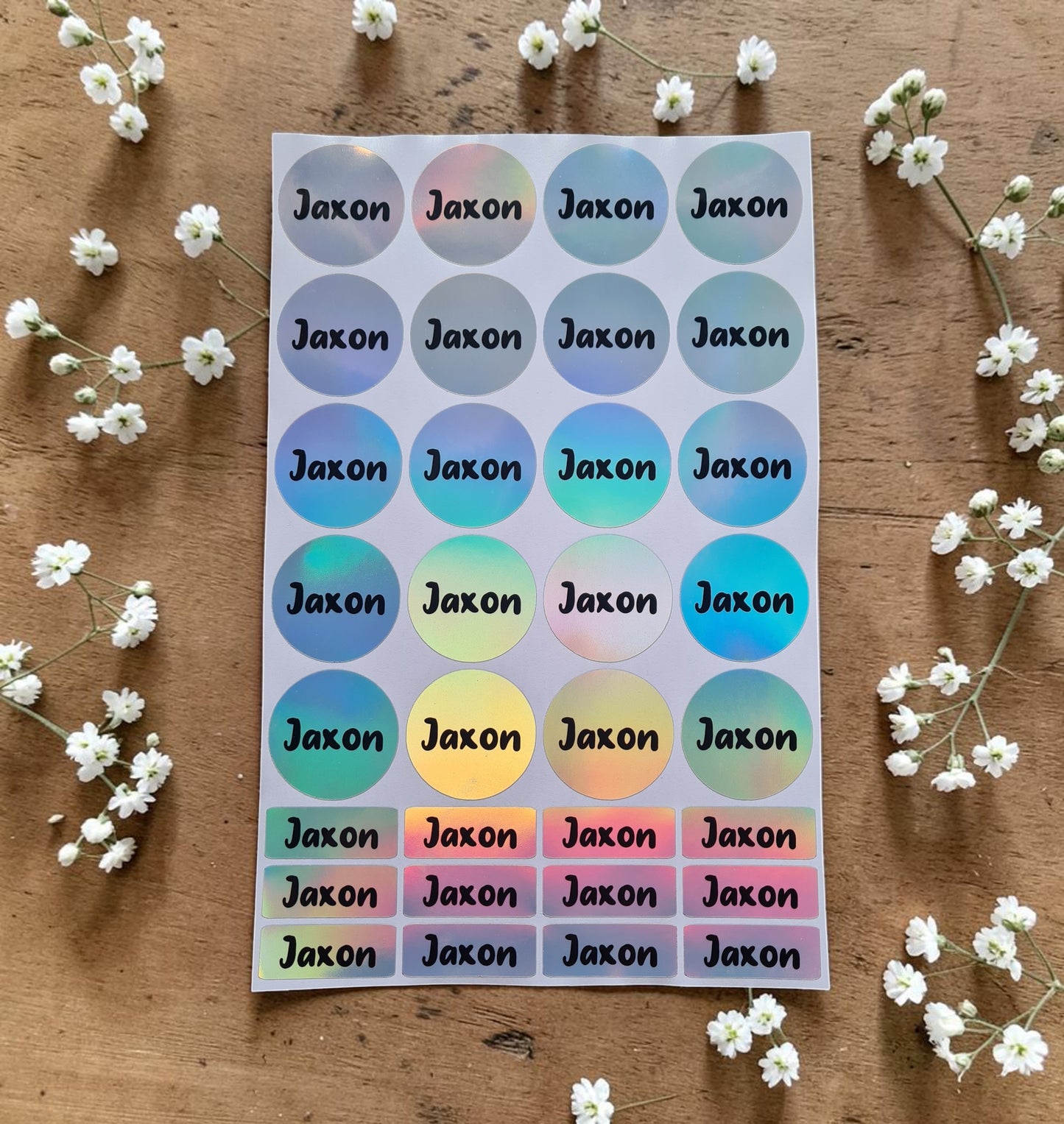 Holographic Name Stickers - (20xRound, 12xRectangle)