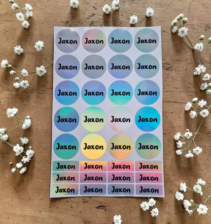 Holographic Name Stickers - (20xRound, 12xRectangle)