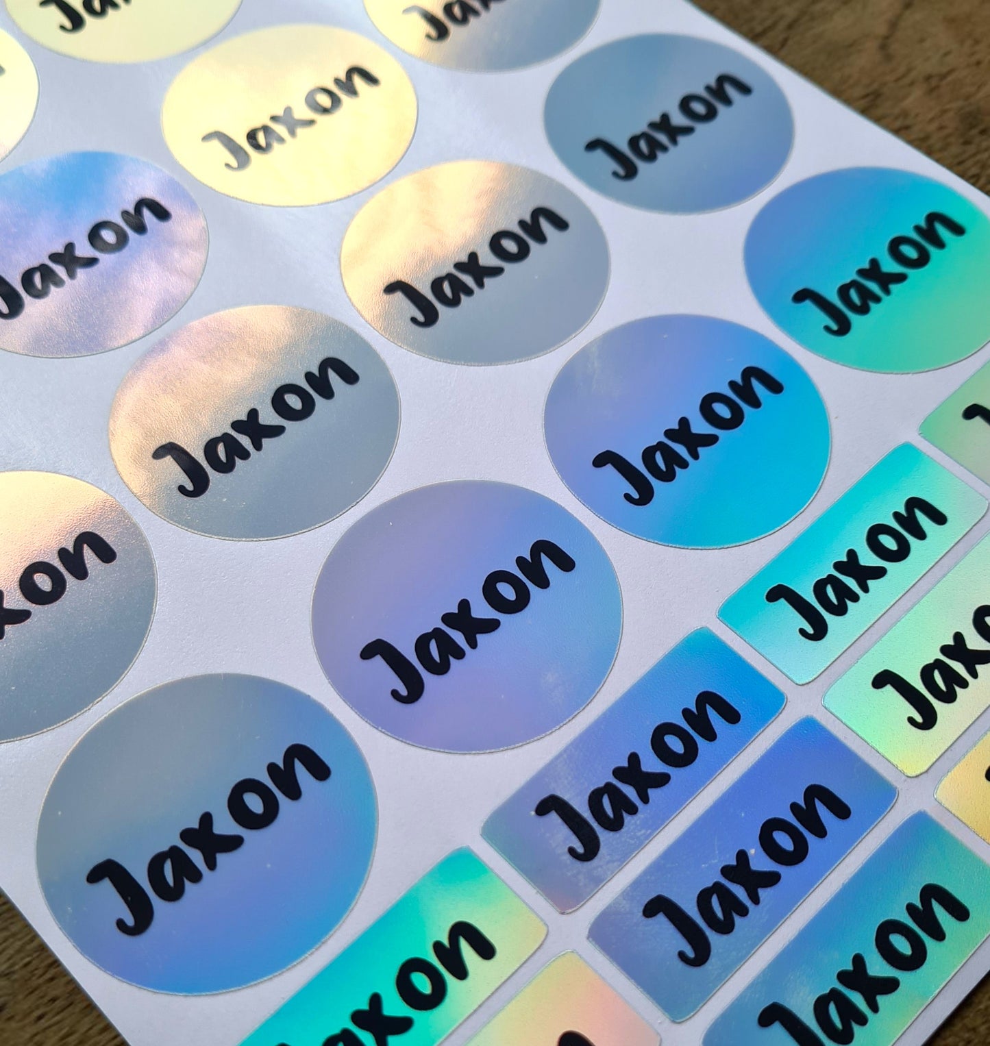 Holographic Name Stickers - (20xRound, 12xRectangle)