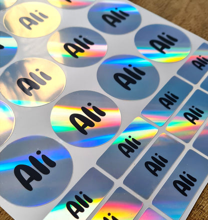 Holographic Name Stickers - (20xRound, 12xRectangle)