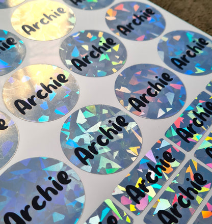 Holographic Name Stickers - (20xRound, 12xRectangle)