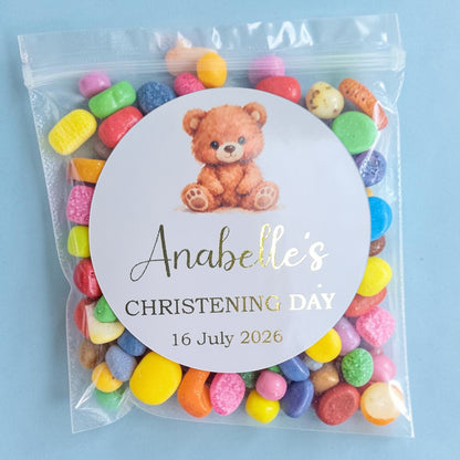 Personalised Christening Stickers – Glossy Foiled Finish - 30 Stickers 38mm
