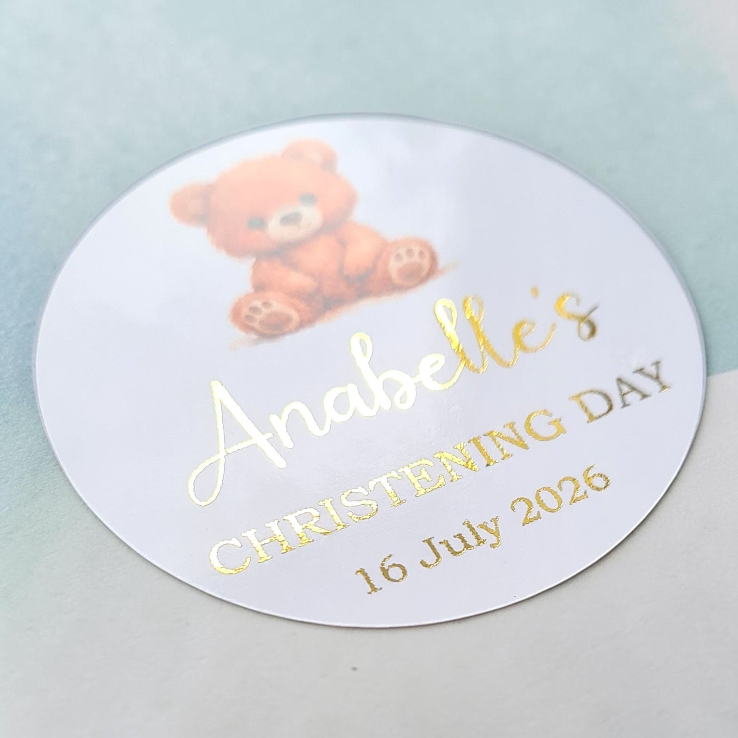 Personalised Christening Stickers – Glossy Foiled Finish - 30 Stickers 38mm