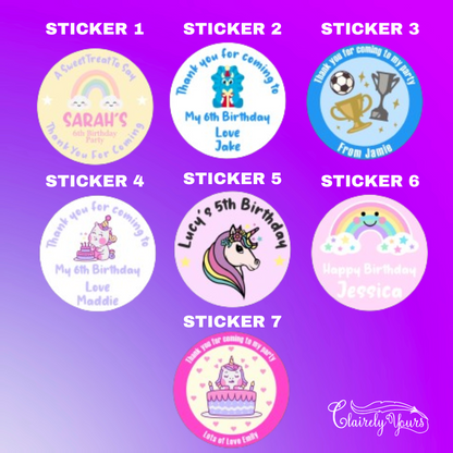 Birthday Stickers Glossy- 2 sizes - (38mm & 48mm)