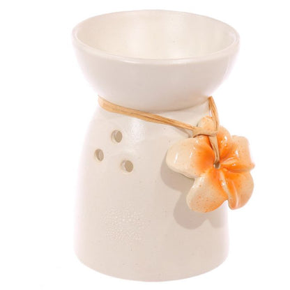 Eden Speckled Cream Ceramic Wax Burner with Flower