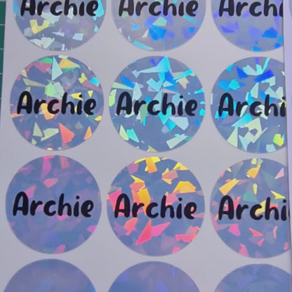 Holographic Name Stickers - (20xRound, 12xRectangle)