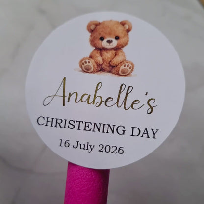 Personalised Christening Stickers – Glossy Foiled Finish - 30 Stickers 38mm